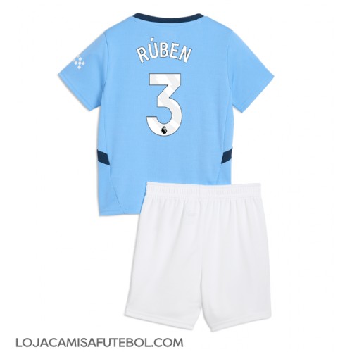 Camisa de Futebol Manchester City Ruben Dias #3 Equipamento Principal Infantil 2024-25 Manga Curta (+ Calças curtas)